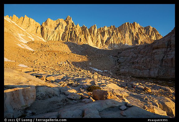 Keeler Needles and Mt Whitney from Trail Camp, sunrise. Sequoia National Park (color)