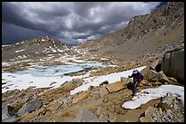 Hiker on Pacific Crest Trail above treeline, Sequoia National Park. California ( color)