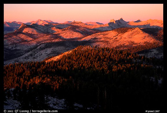 Cathedral Range seen from Clouds Rest, sunset. Yosemite National Park (color)