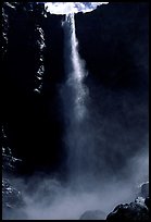 Bridalveil Falls as sun reaches upper shaft of water. Yosemite National Park ( color)