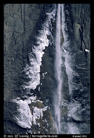 Ice crust on Yosemite Falls wall. Yosemite National Park, California, USA.