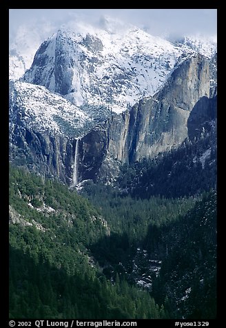 Bridalveil Falls and Cathedral rocks in winter. Yosemite National Park (color)