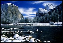 Valley View in winter with fresh snow. Yosemite National Park, California, USA. (color)