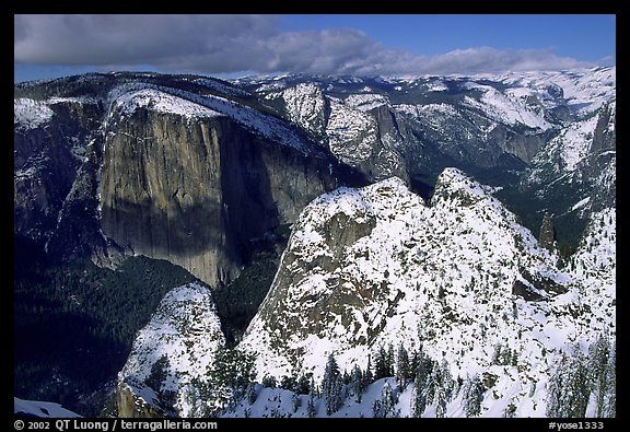 View of  Valley from Dewey Point in winter. Yosemite National Park, California, USA.