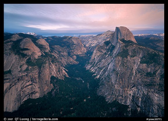 Half-Dome, Tenaya Canyon, and North Dome, sunset. Yosemite National Park, California, USA.