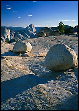 Glacial erratic boulders and Half Dome, Olmsted Point, afternoon. Yosemite National Park, California, USA. (color)