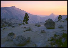 Glacial polish and erratics, Clouds Rest and Half Dome, sunset. Yosemite National Park, California, USA.