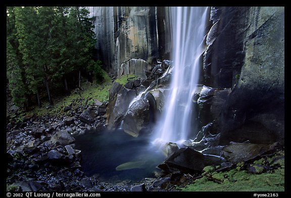Base of Vernal Falls with lower autumn flow. Yosemite National Park, California, USA.