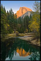 Half Dome reflected in Merced River at sunset. Yosemite National Park ( color)
