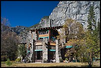 Ahwahnee lodge and cliffs. Yosemite National Park, California, USA. (color)