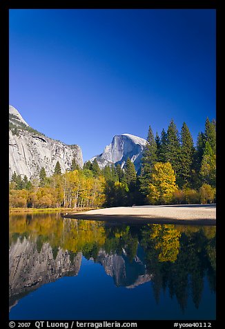 Picture/Photo: Trees in fall foliage and Half-Dome reflected in Merced ...