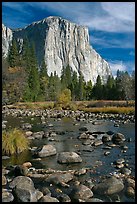 Pebbles, Merced River, and El Capitan, morning. Yosemite National Park, California, USA. (color)
