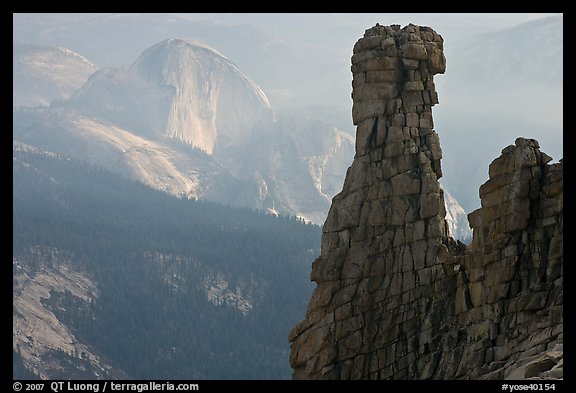 Rock tower and Half-Dome. Yosemite National Park, California, USA.