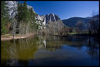 Merced River and Upper Yosemite Falls. Yosemite National Park, California, USA.