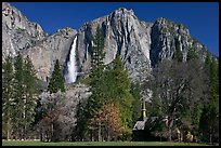 Yosemite Falls and Yosemite Chapel in spring. Yosemite National Park ( color)