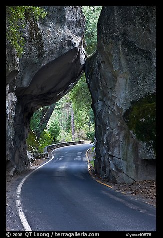 Road passing through Arch Rock, Lower Merced Canyon. Yosemite National Park, California, USA.