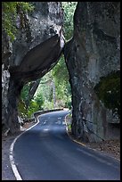 Road passing through Arch Rock, Lower Merced Canyon. Yosemite National Park, California, USA. (color)