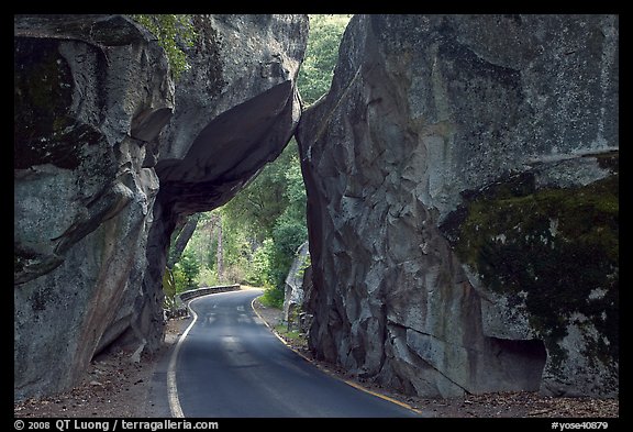 Arch Rock and road, Lower Merced Canyon. Yosemite National Park, California, USA.