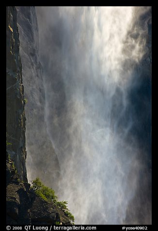 Falling water and spray, Bridalveil falls. Yosemite National Park, California, USA.