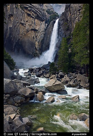 Lower Yosemite Falls in springtime. Yosemite National Park, California, USA.