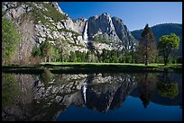 Yosemite Falls and meadow reflected in a seasonal pond. Yosemite National Park ( color)