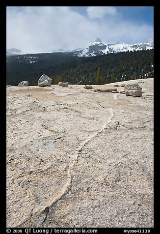 Granite slab and Cathedral Peak. Yosemite National Park, California, USA.