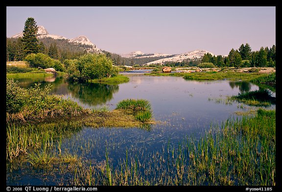 Tuolumne River and distant domes, early morning. Yosemite National Park, California, USA.