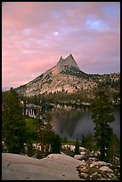 Cathedral Peak and upper Lake at sunset. Yosemite National Park, California, USA.