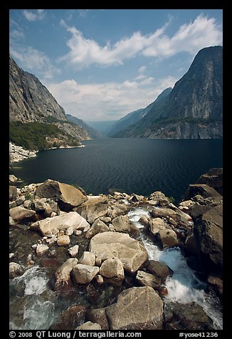 Stream from Wapama fall and Hetch Hetchy reservoir. Yosemite National Park, California, USA.