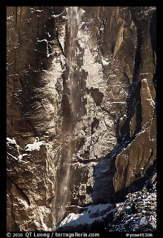 Upper Yosemite Falls and icy rock wall. Yosemite National Park (color)
