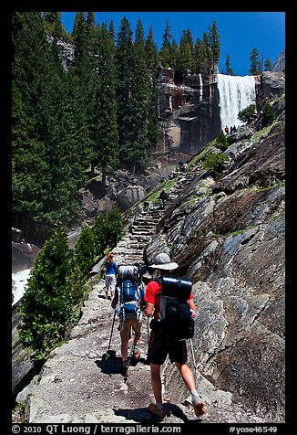 Backpackers on Mist Trail. Yosemite National Park (color)