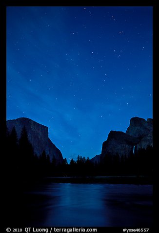 Yosemite Valley at night with stary sky. Yosemite National Park, California, USA.