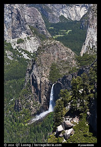Bridalveil Fall and Yosemite Valley from South Rim. Yosemite National Park, California, USA.