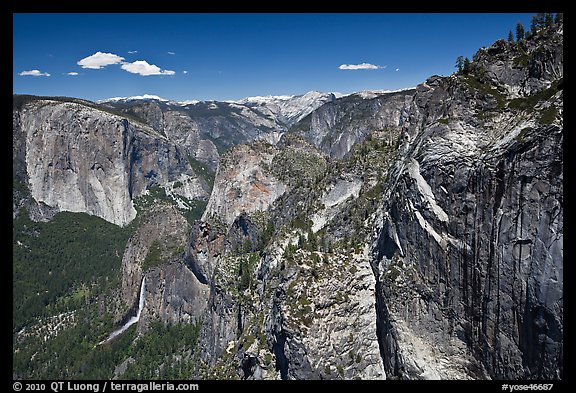View of Bridalveil Fall and Yosemite Valley from Crocker Point. Yosemite National Park, California, USA.