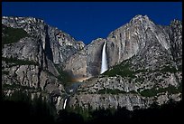 Upper and lower Yosemite Falls by moonlight. Yosemite National Park ( color)