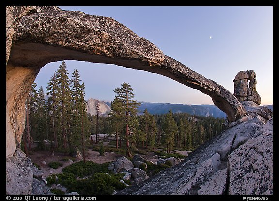 Indian Arch and Half-Dome at dusk. Yosemite National Park, California, USA.