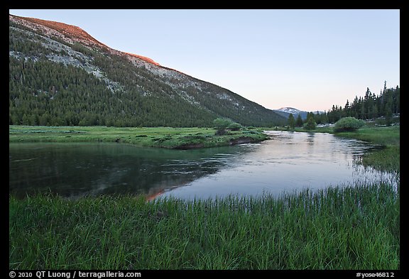 Lyell Canyon and Lyell Fork of the Tuolumne River, sunset. Yosemite National Park (color)