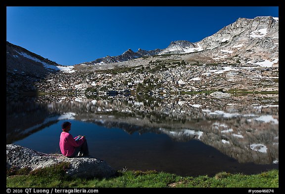 Park visitor looking, Vogelsang Lake and Peak. Yosemite National Park (color)
