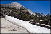 Merced River flowing over smooth granite in Upper Canyon. Yosemite National Park, California, USA.