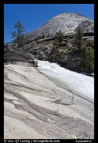 Granite slab, Merced River, and dome. Yosemite National Park, California, USA.