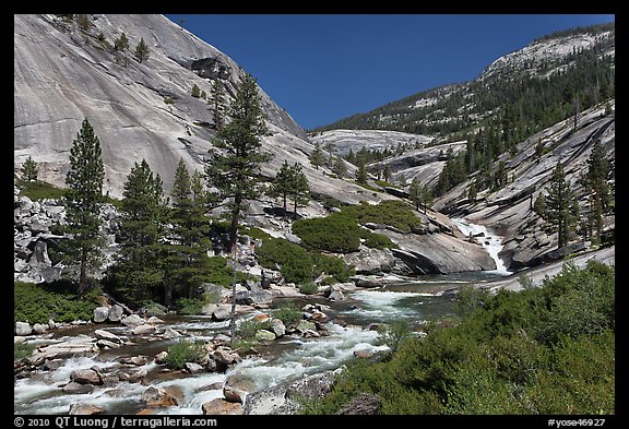 River flowing in smooth granite canyon. Yosemite National Park, California, USA.