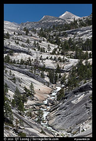 Landscape of smooth granite with flowing Merced. Yosemite National Park, California, USA.