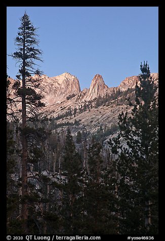 Spires of Matthews Crest at dusk. Yosemite National Park, California, USA.