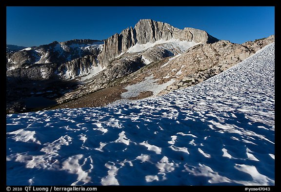 Snow field and North Peak, morning. Yosemite National Park, California, USA.