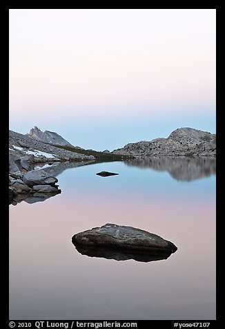 Stone in Roosevelt Lake, dawn. Yosemite National Park (color)