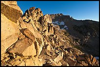 Rocky slopes and Mount Conness, sunrise. Yosemite National Park ( color)