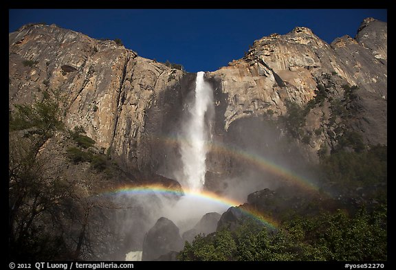 Bridalveil Fall with double rainbow. Yosemite National Park, California, USA.