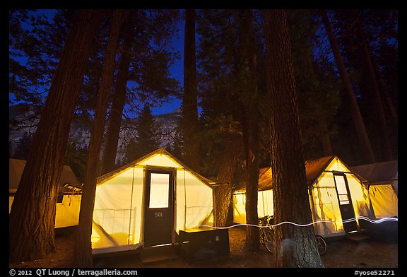 Curry Village tents by night. Yosemite National Park, California, USA.