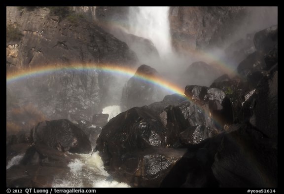 Rainbows in the mist of Bridalveil Fall. Yosemite National Park, California, USA.