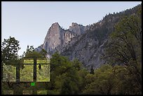 Sentinel Rock, Yosemite Valley visitor center window reflexion. Yosemite National Park, California, USA. (color)